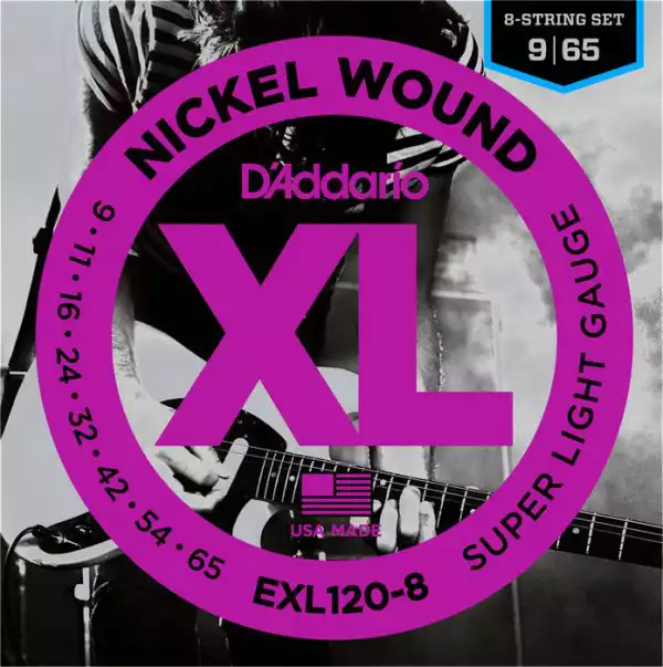 D'Addario EXL120-8 9-65 Nickel Wound, 8-String, Super Light