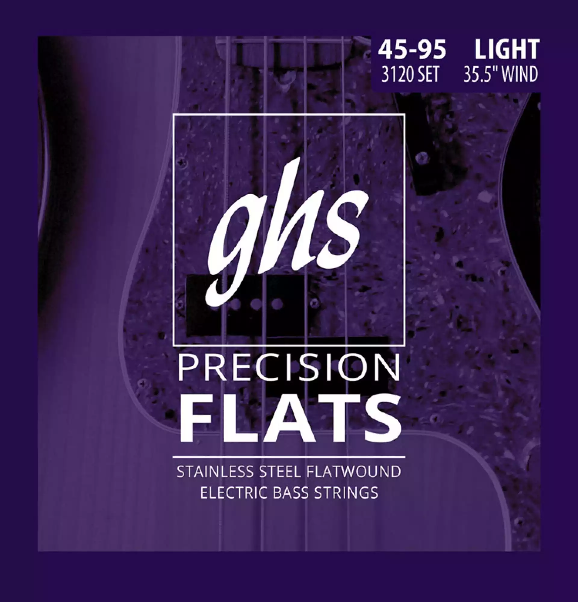 GHS 3120 Precision Flats Flatwound Bass Strings Medium Scale - 4-String 45-095 Light