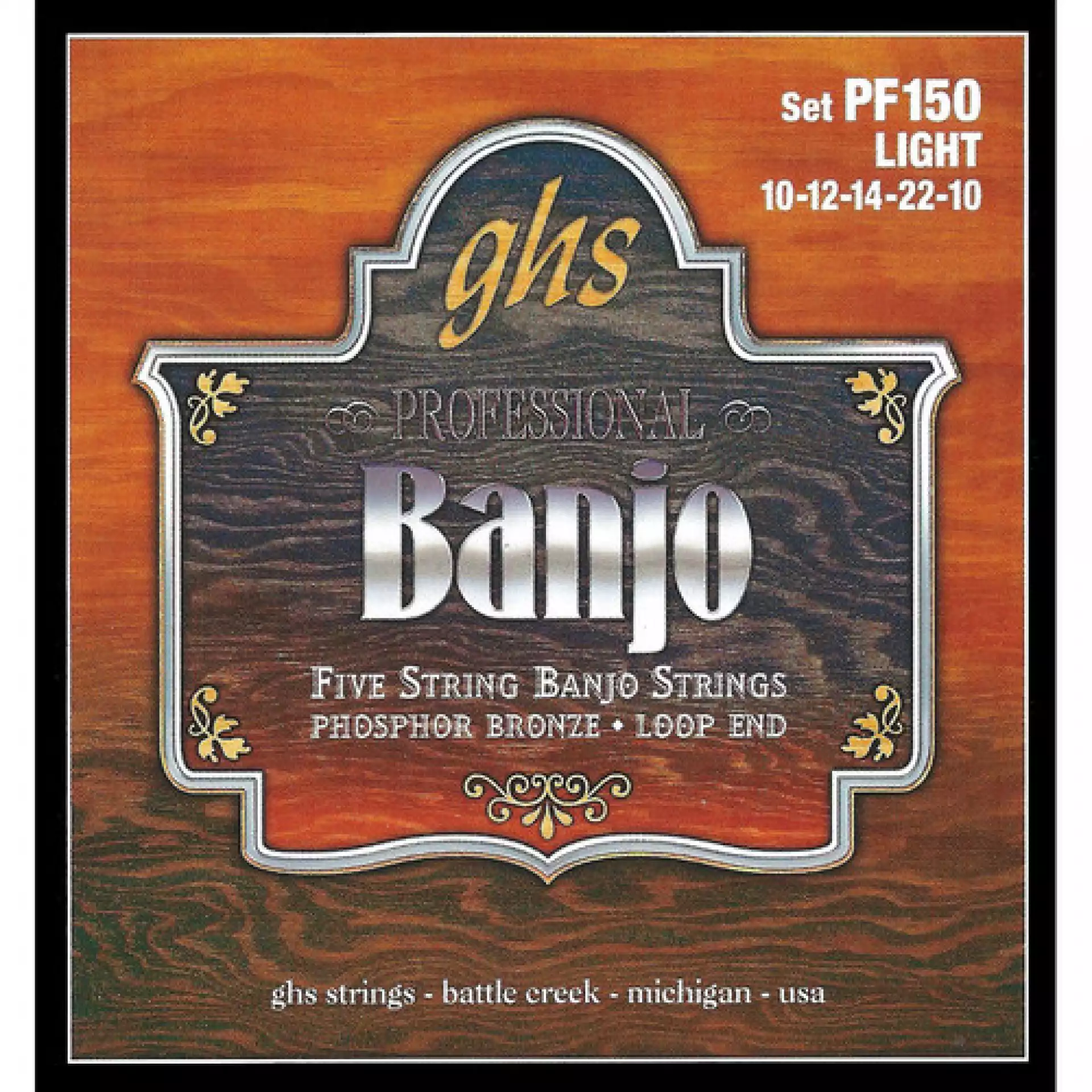 GHS PF150 Light Phosphor Bronze Banjo Strings (5-String Set, Loop End, 10 - 22)