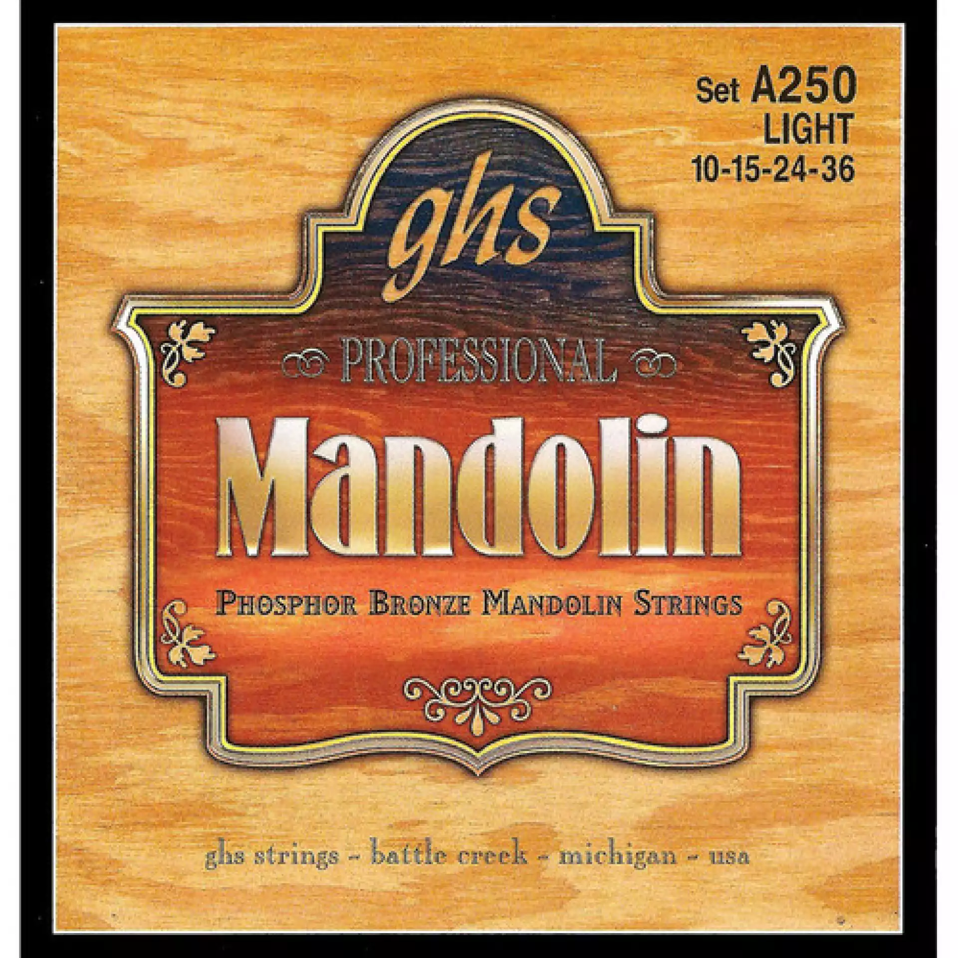 GHS A250 Light Phosphor Bronze Mandolin Strings (8-String Set, Loop End, 10 - 36) - Žice za mandolinu