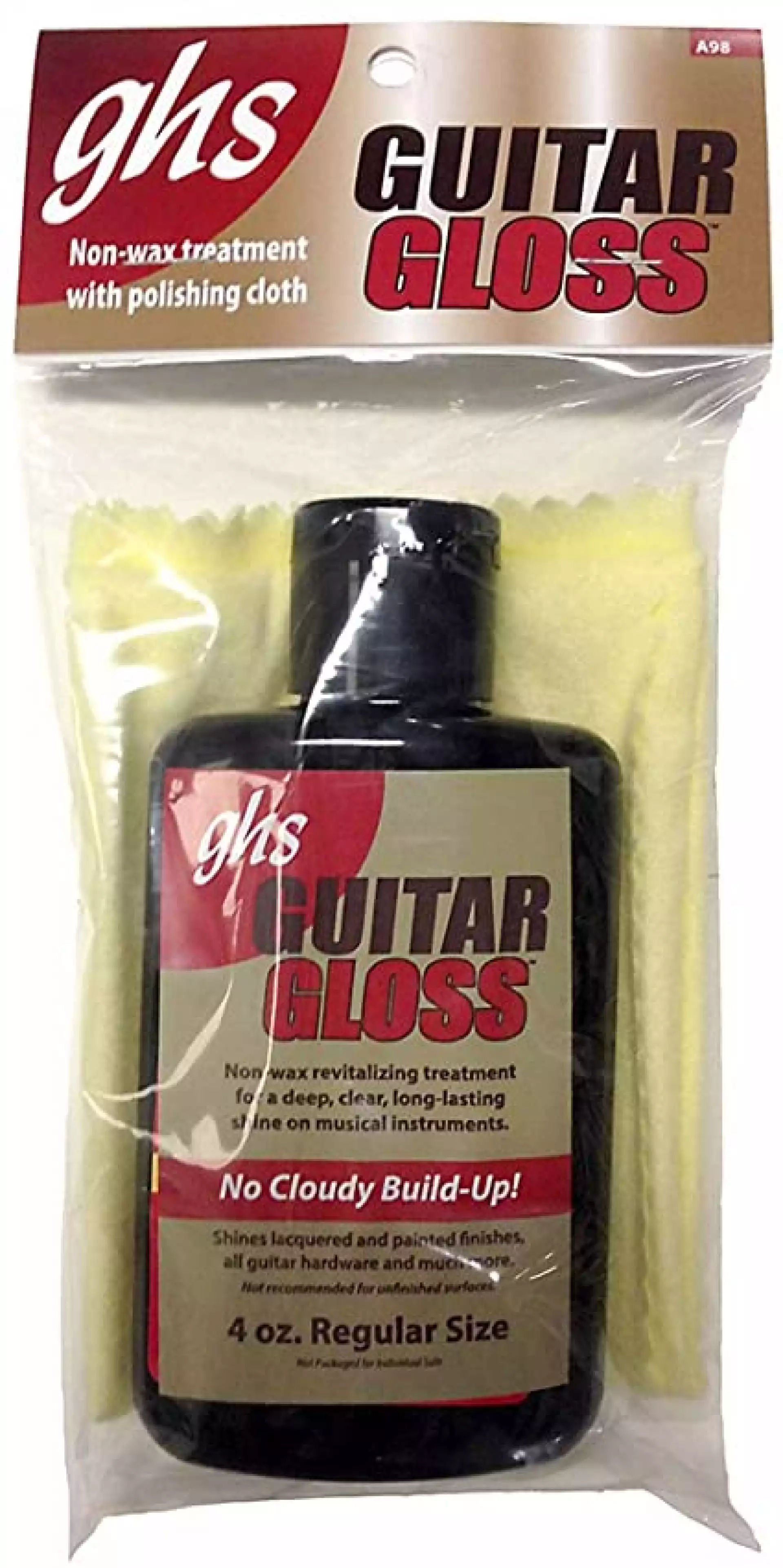 GHS A98 GUITAR GLOSS 4oz Bottle, Flannel Polishing Cloth - Sjaj za gitaru i krpa za čišćenje