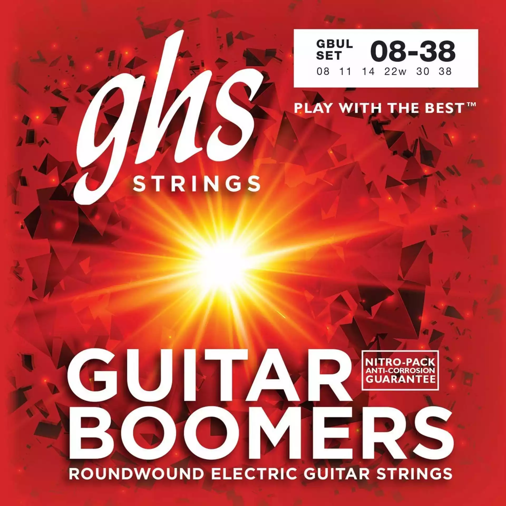 GHS GBUL Boomers Roundwound Ultra Light Electric Guitar Strings (6-String Set, 8 - 38)