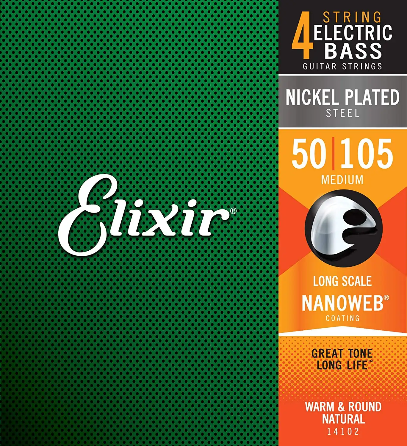 Elixir Nickel Plated Steel 4-String Bass Strings NANOWEB Coating Long Scale Medium (.050-.105)