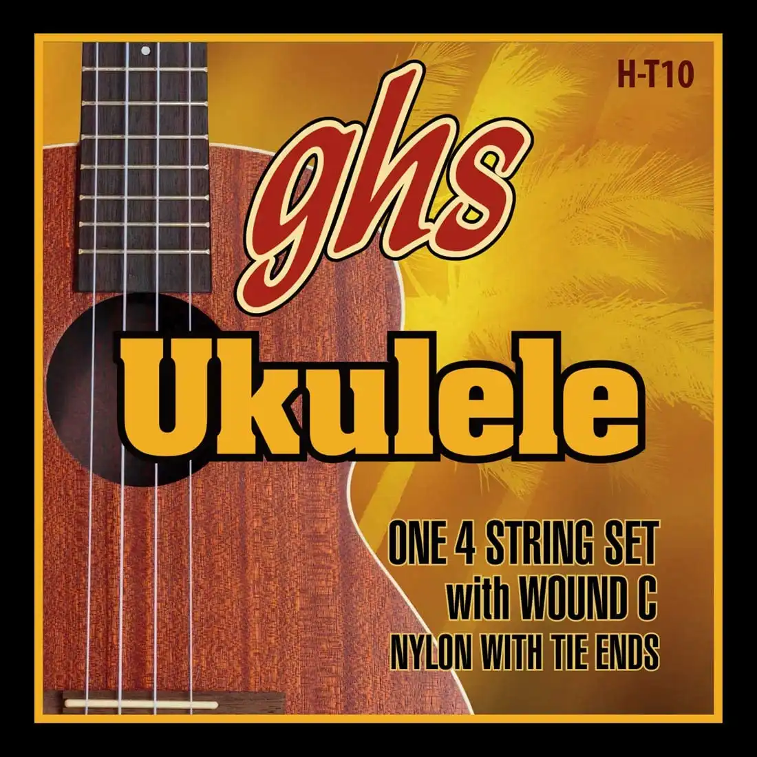 GHS H-T10 Tenor with Wound 3rd Black Nylon Ukulele Strings (4-String Set, Tie End, 28 - 36)